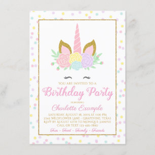 Invitaciones a la fiesta de cumpleaños de Cute Uni