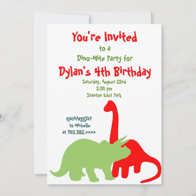 Invitaciones a la fiesta de cumpleaños de dinosaur (Anverso)