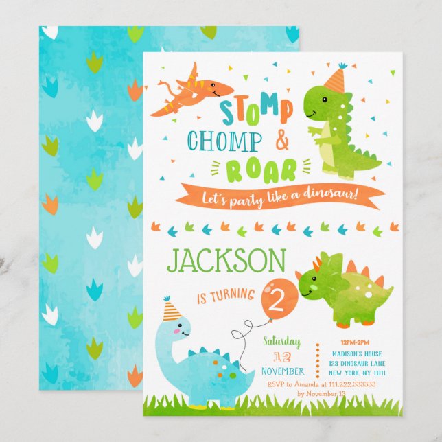 Invitaciones a la fiesta de cumpleaños de Dinosaur (Anverso / Reverso)