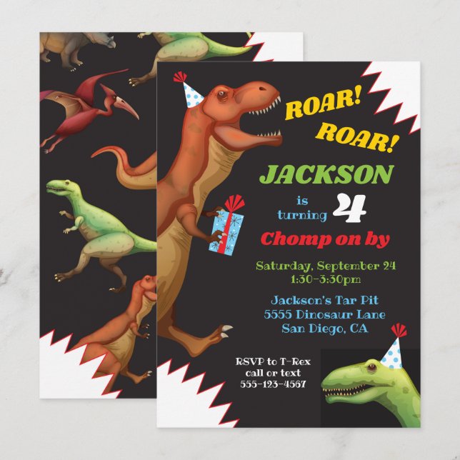 Invitaciones a la fiesta de cumpleaños de Dinosaur (Anverso / Reverso)