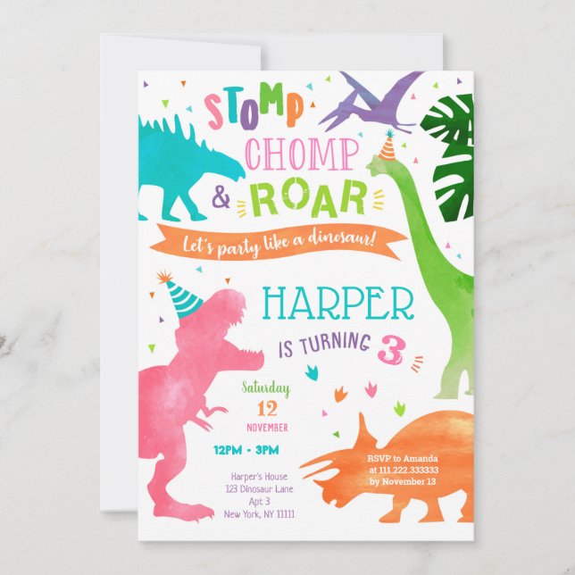 Invitaciones a la fiesta de cumpleaños de Dinosaur (Anverso)