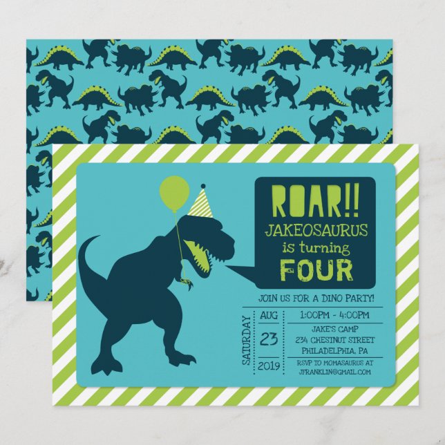 Invitaciones a la fiesta de cumpleaños de Dinosaur (Anverso / Reverso)