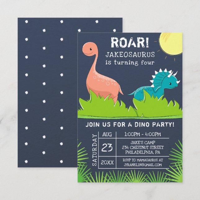 Invitaciones a la fiesta de cumpleaños de Dinosaur (Anverso / Reverso)