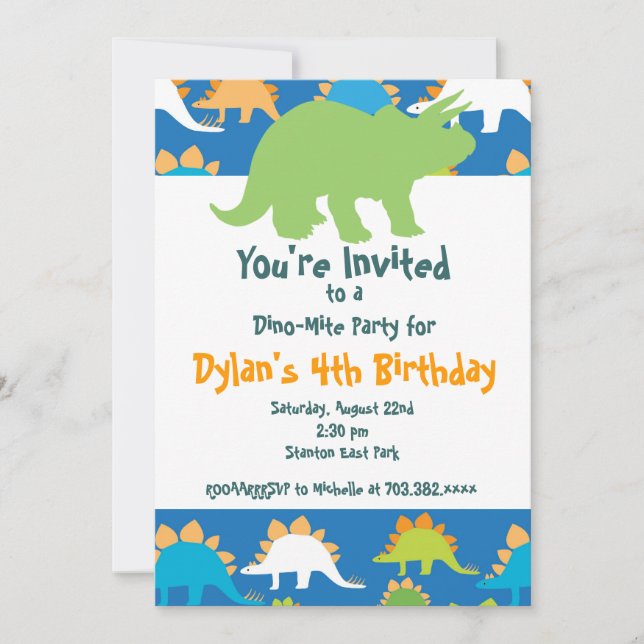 Invitaciones a la fiesta de cumpleaños de dinosaur (Anverso)