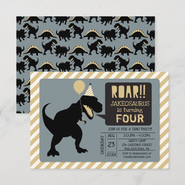 Invitaciones a la fiesta de cumpleaños de Dinosaur (Anverso / Reverso)