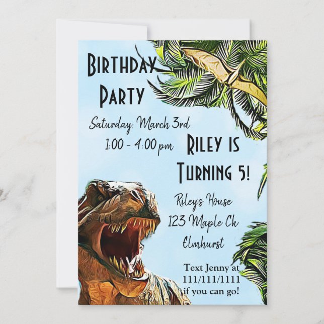 Invitaciones a la fiesta de cumpleaños de Dinosaur (Anverso)