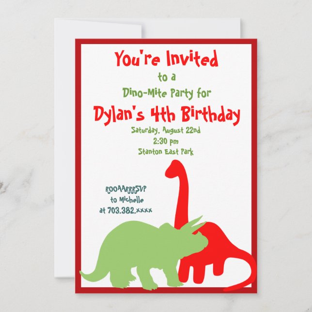 Invitaciones a la fiesta de cumpleaños de dinosaur (Anverso)