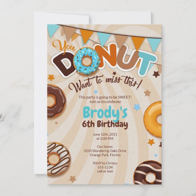 Invitaciones a la fiesta de cumpleaños de Donut -  (Anverso)