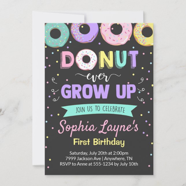 Invitaciones a la fiesta de cumpleaños de Donut (Anverso)