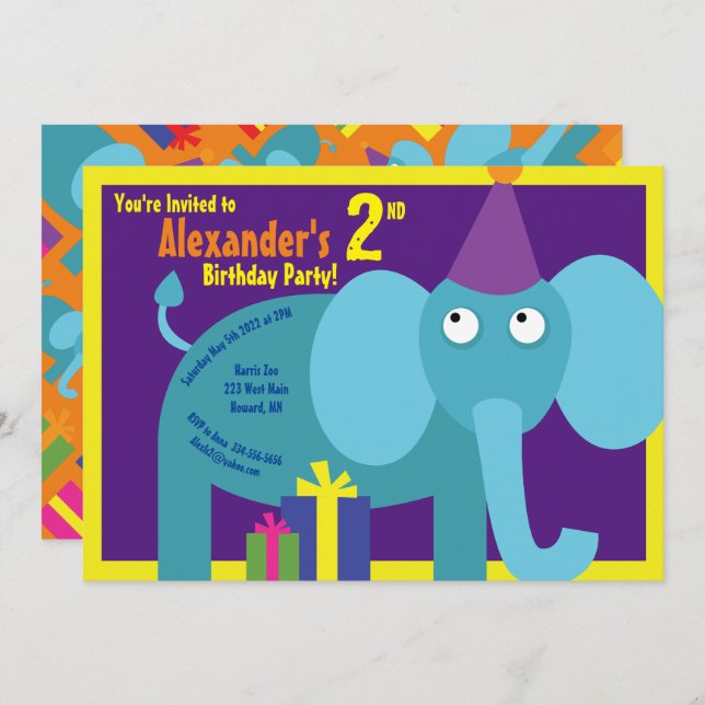 Invitaciones a la fiesta de cumpleaños de Elephant (Anverso / Reverso)
