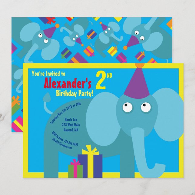 Invitaciones a la fiesta de cumpleaños de Elephant (Anverso / Reverso)