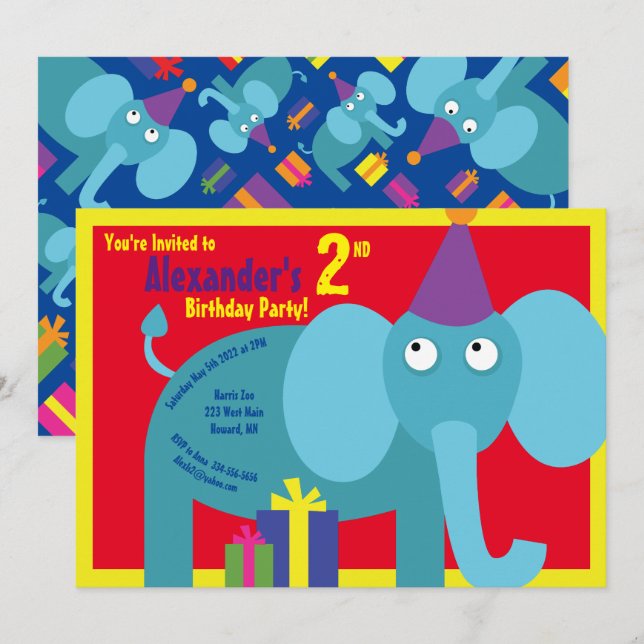 Invitaciones a la fiesta de cumpleaños de Elephant (Anverso / Reverso)