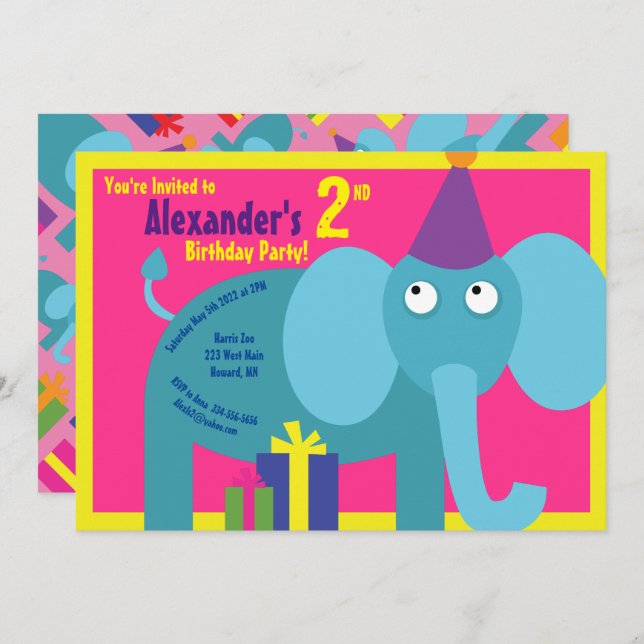 Invitaciones a la fiesta de cumpleaños de Elephant (Anverso / Reverso)