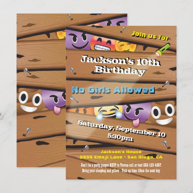 Invitaciones a la fiesta de cumpleaños de Emoji de (Anverso / Reverso)