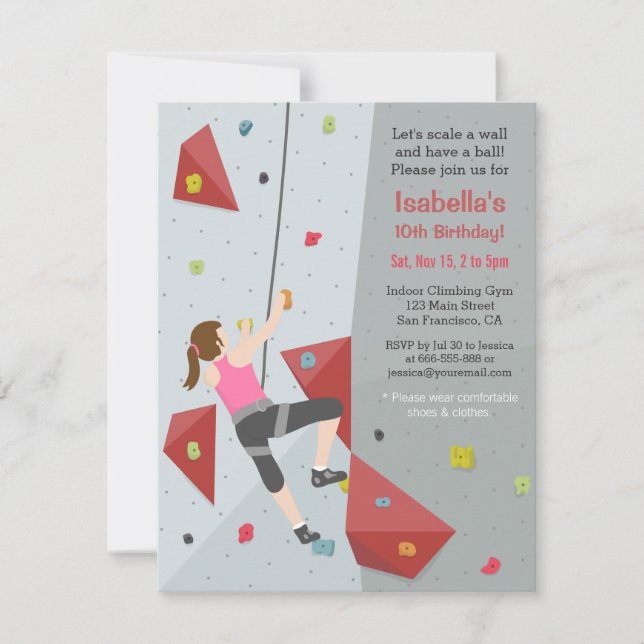 Invitaciones a la fiesta de cumpleaños de escalada (Anverso)