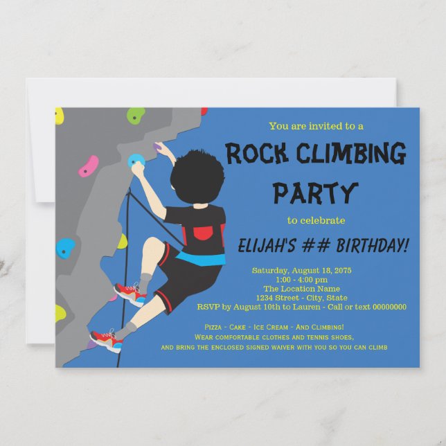 Invitaciones a la fiesta de cumpleaños de escalada (Anverso)