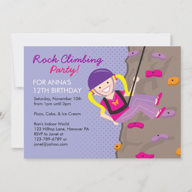 Invitaciones a la fiesta de cumpleaños de escalada (Anverso)