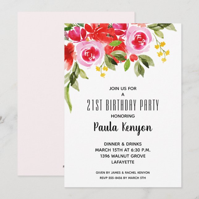 Invitaciones a la fiesta de cumpleaños de Floral R (Anverso / Reverso)
