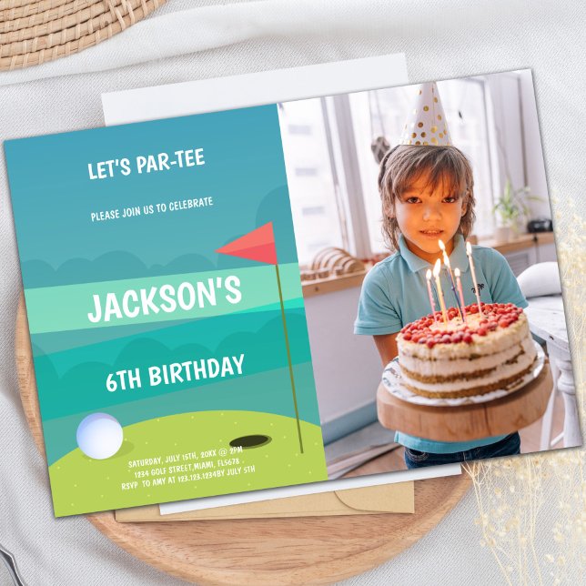 Invitaciones a la fiesta de cumpleaños de golf con (Golf Birthday Party Invitations with photo)