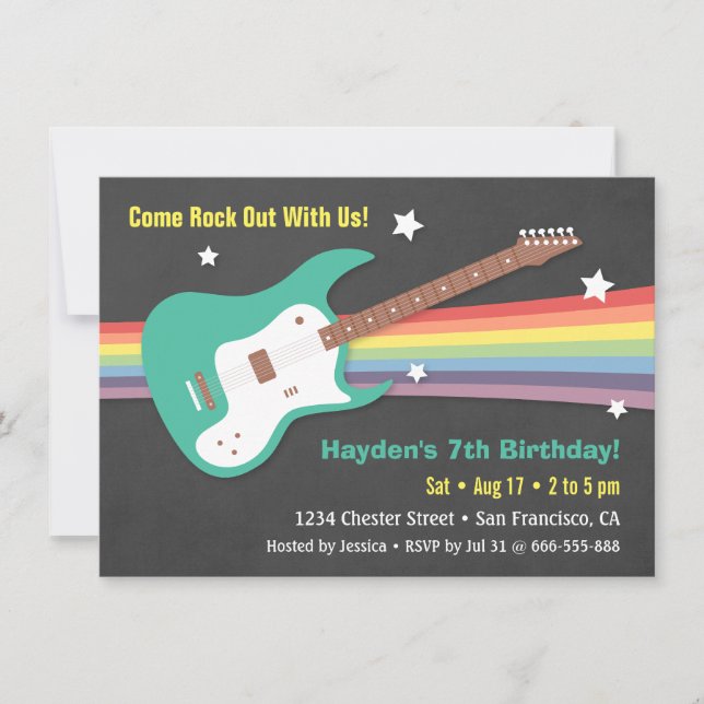 Invitaciones a la fiesta de cumpleaños de Guitar R (Anverso)