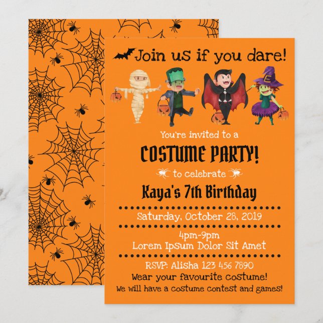 Invitaciones a la fiesta de cumpleaños de Hallowee (Anverso / Reverso)