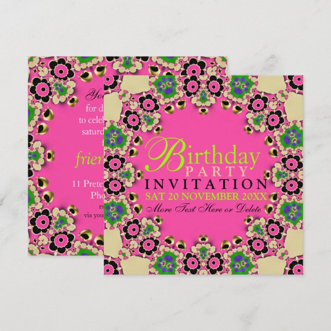 Invitaciones a la fiesta de cumpleaños de Hot Pink (Anverso / Reverso)