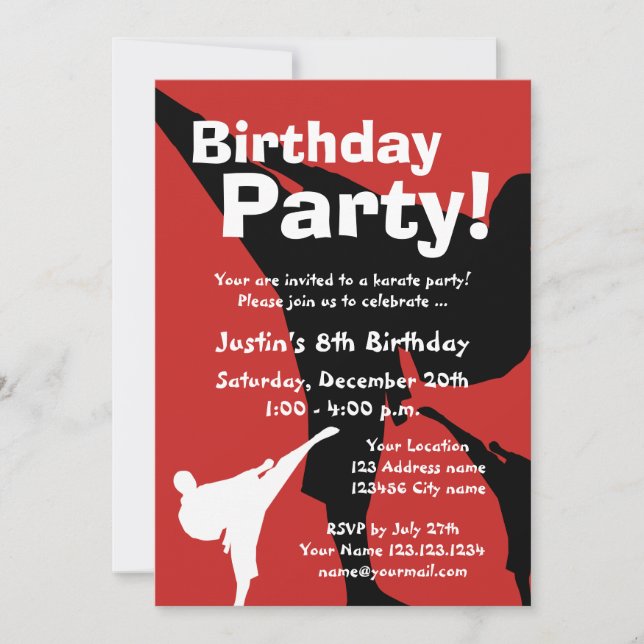 Invitaciones a la fiesta de cumpleaños de Karate p (Anverso)