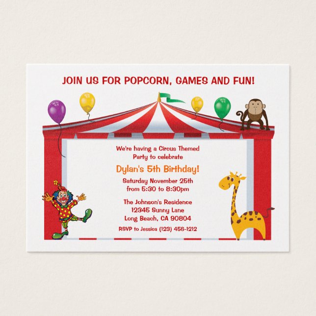 Invitaciones a la fiesta de cumpleaños de Kids Cir (Frente)