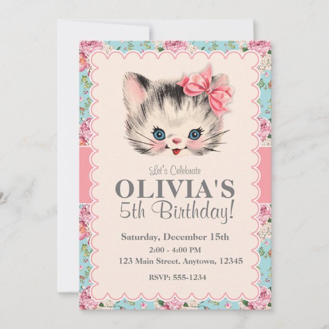 Invitaciones a la fiesta de cumpleaños de Kitten (Anverso)
