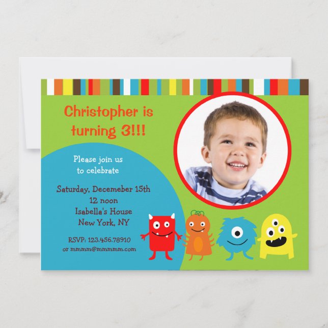 Invitaciones a la fiesta de cumpleaños de la foto  (Anverso)
