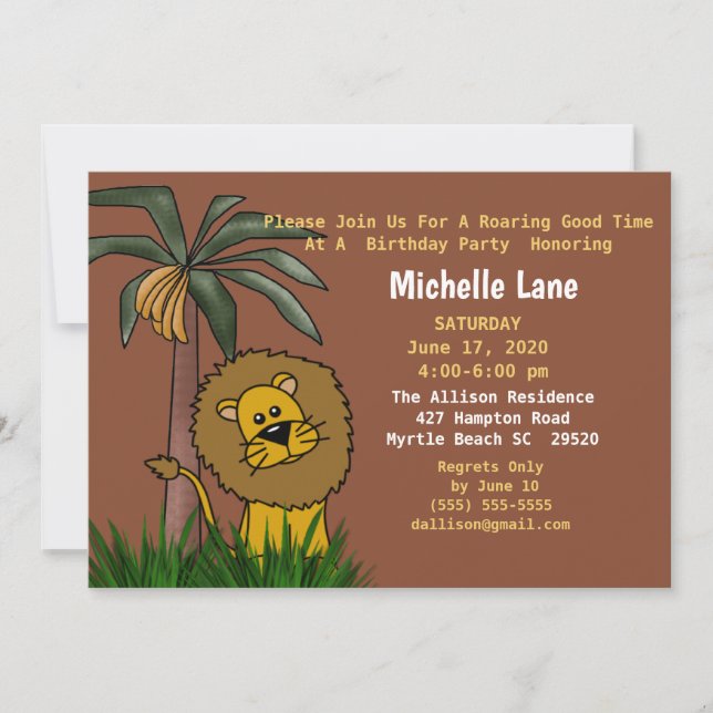 Invitaciones a la fiesta de cumpleaños de la Jungl (Anverso)