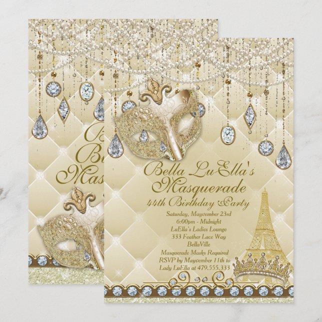 Invitaciones a la fiesta de cumpleaños de la masca (Anverso / Reverso)