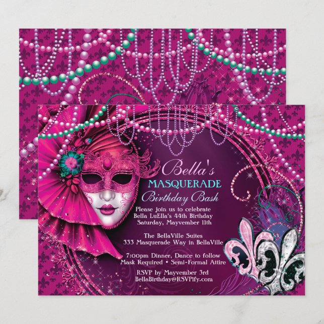 Invitaciones a la fiesta de cumpleaños de la masca (Anverso / Reverso)