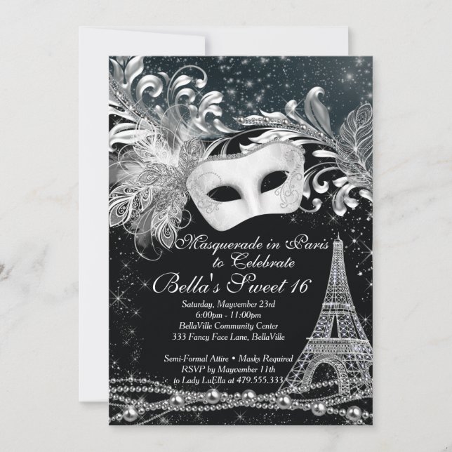 Invitaciones a la fiesta de cumpleaños de la masca (Anverso)
