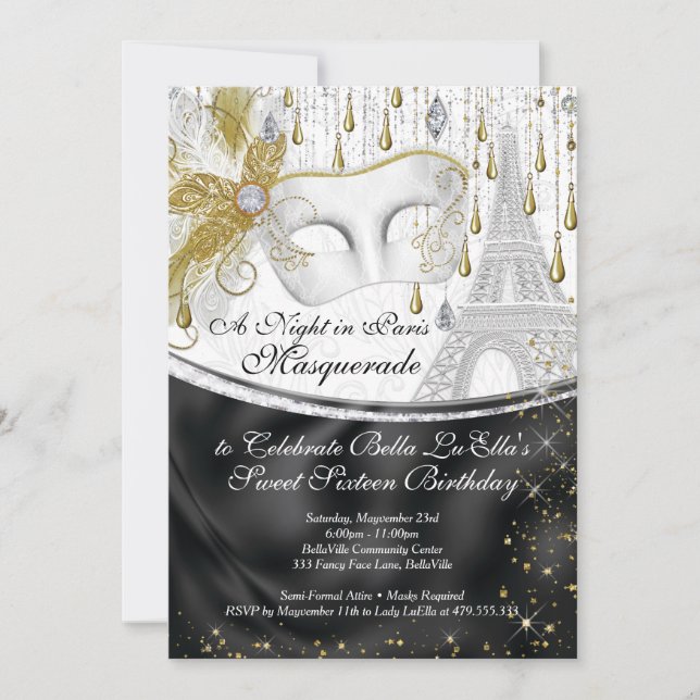 Invitaciones a la fiesta de cumpleaños de la masca (Anverso)