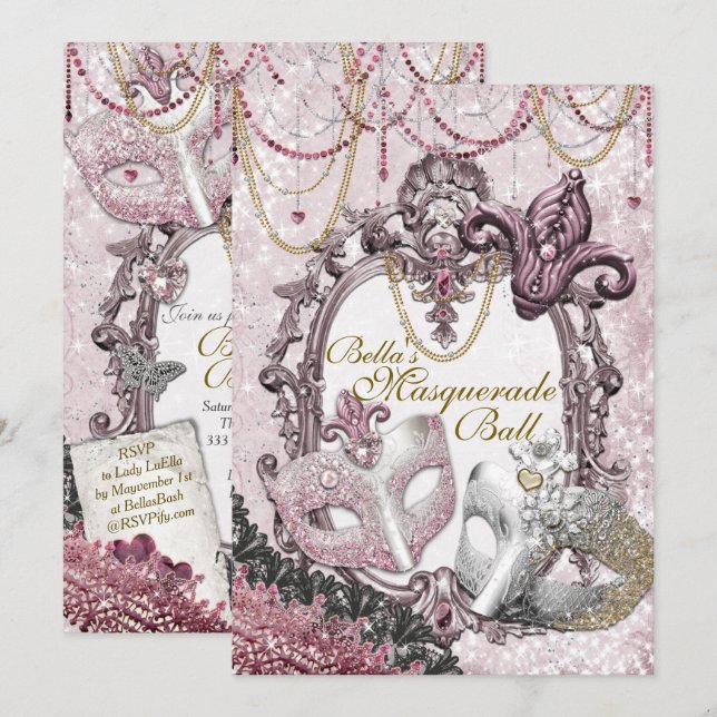 Invitaciones a la fiesta de cumpleaños de la masca (Anverso / Reverso)