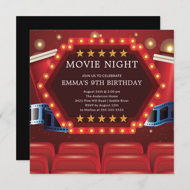 Invitaciones a la fiesta de cumpleaños de la noche (Anverso / Reverso)