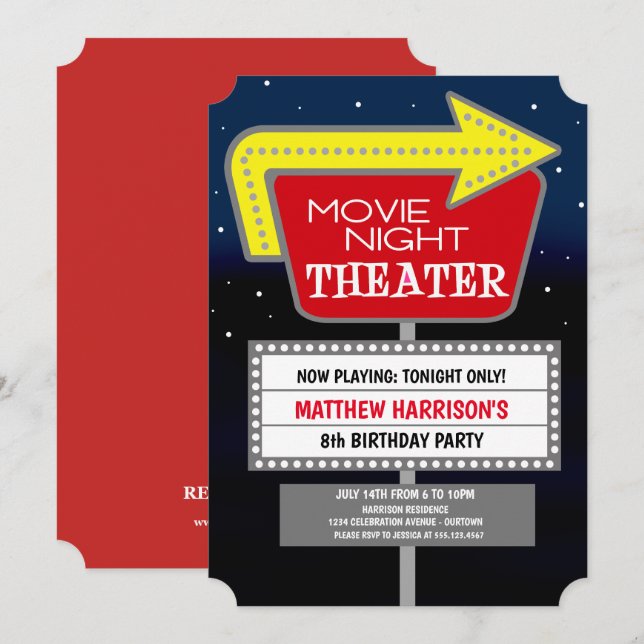 Invitaciones a la fiesta de cumpleaños de la noche (Anverso / Reverso)