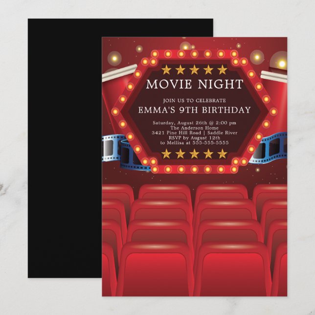 Invitaciones a la fiesta de cumpleaños de la noche (Anverso / Reverso)