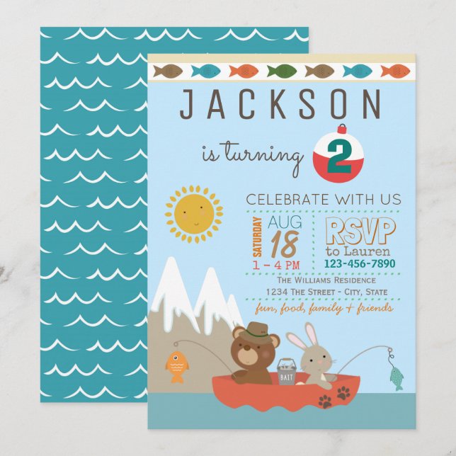 Invitaciones a la fiesta de cumpleaños de la pesca (Anverso / Reverso)
