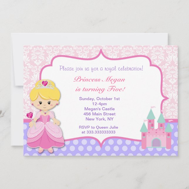 Invitaciones a la fiesta de cumpleaños de la princ (Anverso)