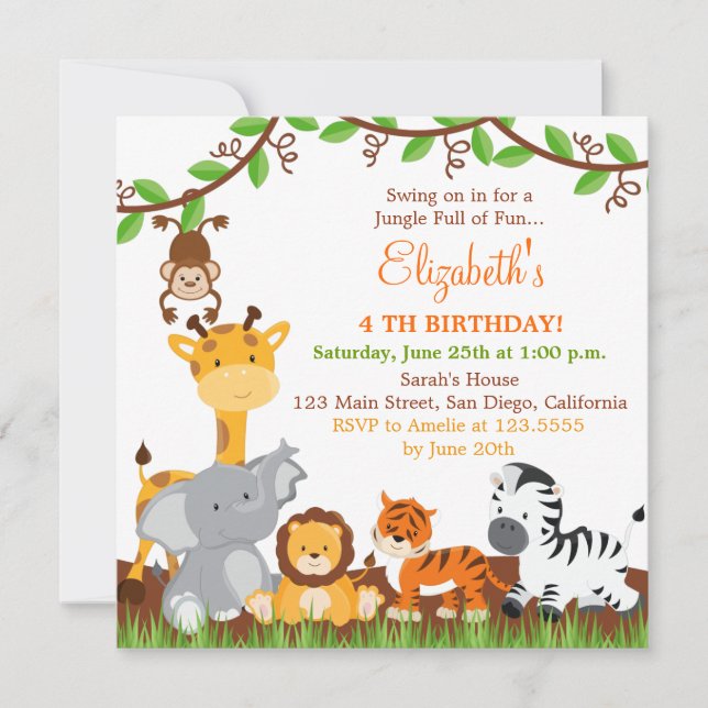 Invitaciones a la fiesta de cumpleaños de la Selva (Anverso)