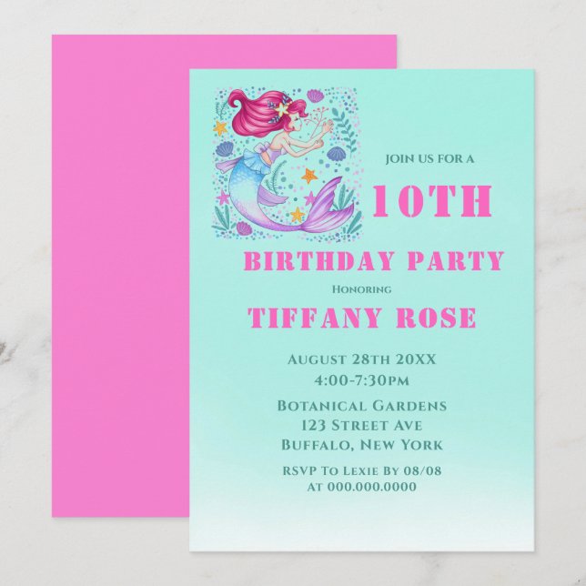 Invitaciones a la fiesta de cumpleaños de la siren (Anverso / Reverso)
