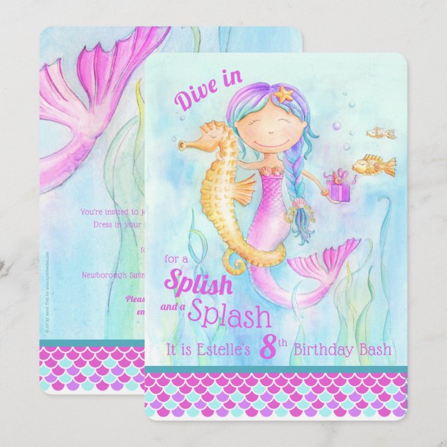 Invitaciones a la fiesta de cumpleaños de la siren (Anverso / Reverso)