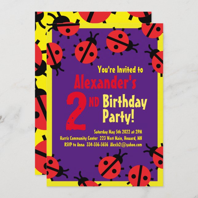 Invitaciones a la fiesta de cumpleaños de Lady Bug (Anverso / Reverso)