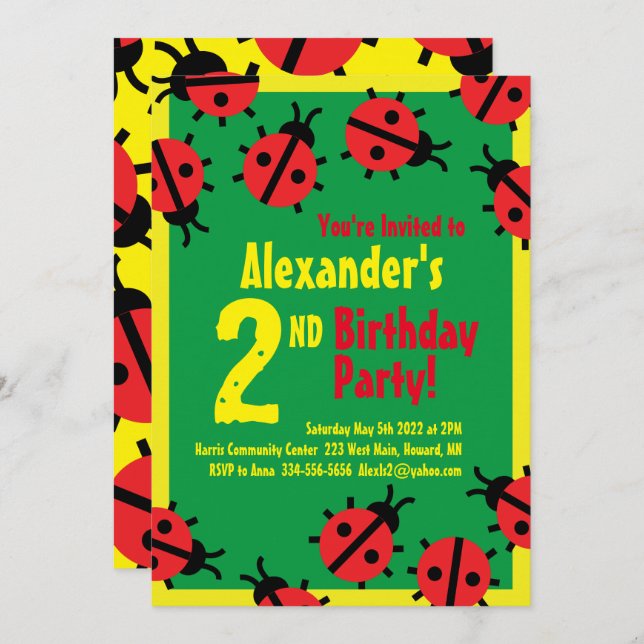 Invitaciones a la fiesta de cumpleaños de Lady Bug (Anverso / Reverso)