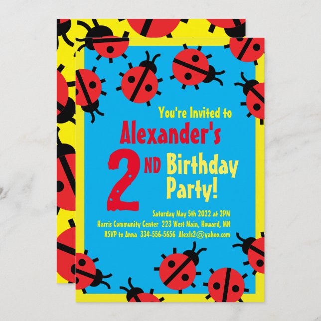 Invitaciones a la fiesta de cumpleaños de Lady Bug (Anverso / Reverso)