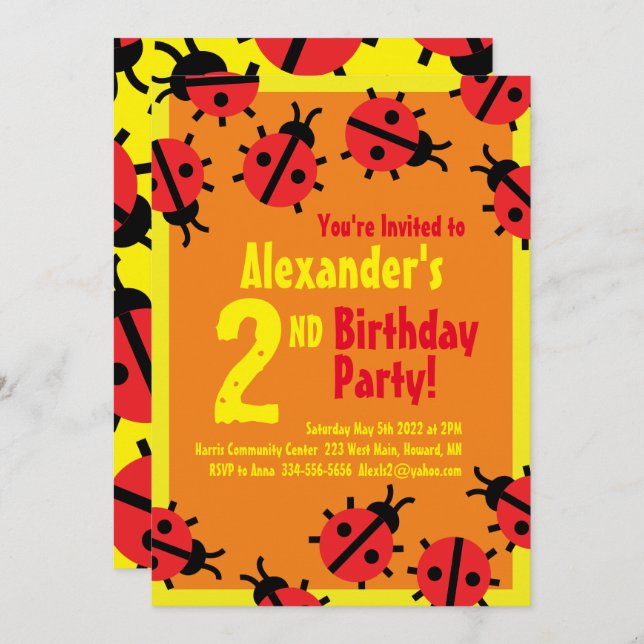Invitaciones a la fiesta de cumpleaños de Lady Bug (Anverso / Reverso)