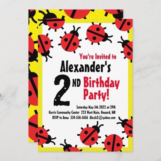 Invitaciones a la fiesta de cumpleaños de Lady Bug (Anverso / Reverso)