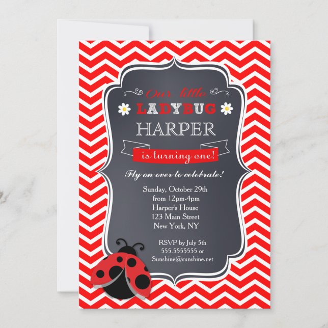 Invitaciones a la fiesta de cumpleaños de Ladybug (Anverso)